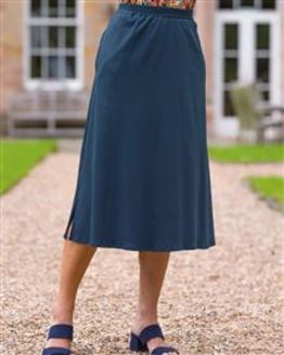 Hannah Navy Pull On Silky Cotton Skirt