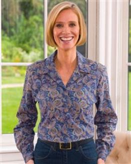 Beverley Patterned Long Sleeve Cotton Blouse