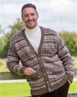 Chestnut Shetland Fairisle Cardigan Mens