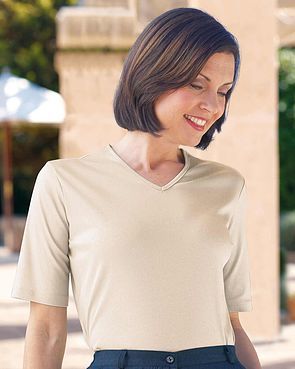 Silky Cotton V Neck Top - Champagne