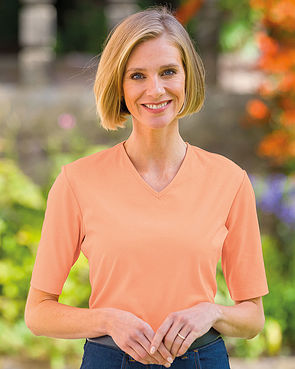 Silky Cotton V Neck Top - Papaya