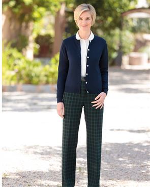 Ladies white blouse with check trousers