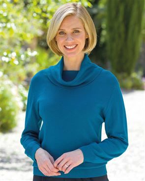 Ladies Peacock Cowl Neck Merino Wool Sweater 
