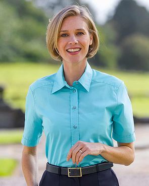 Easycare Short Sleeve Plain Polycotton Shirts - Azura
