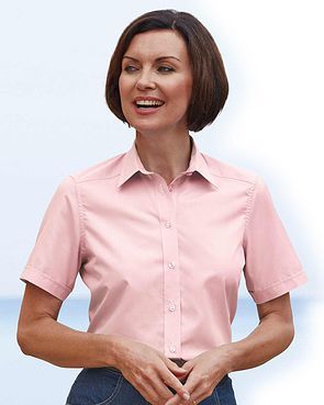 Easycare Short Sleeve Plain Polycotton Shirts - Pale Pink