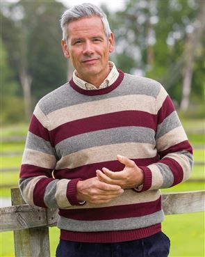 Lambswool Striped Crew Neck Jumper