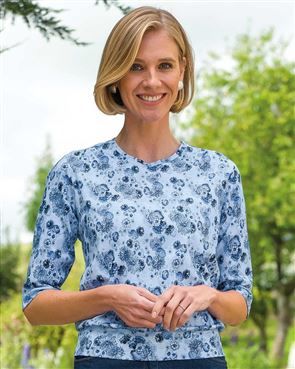 Leona Floral Cotton 3/4 Sleeve Blouson Top
