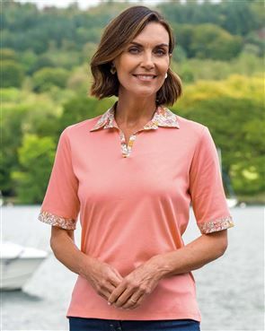 Sybil Trimmed Short Sleeve Cotton Polo Top