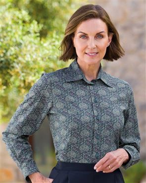 Lauren Patterned Long Sleeve Cotton Blouse