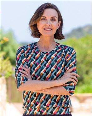 Isabella Patterned Cotton 3/4 Sleeve Blouson Top