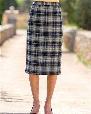 Sutton Wool Blend Tweed Checked Straight Skirt