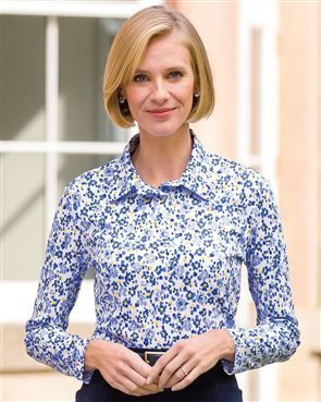 Phoebe Floral Silky Cotton Long Sleeve Polo Top