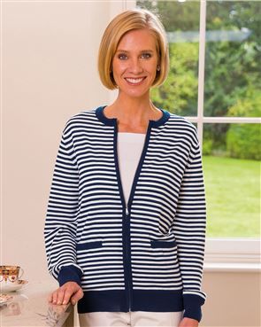 Rochelle Striped Zipped Ladies Cardigan