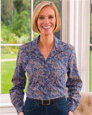 Beverley Patterned Long Sleeve Cotton Blouse