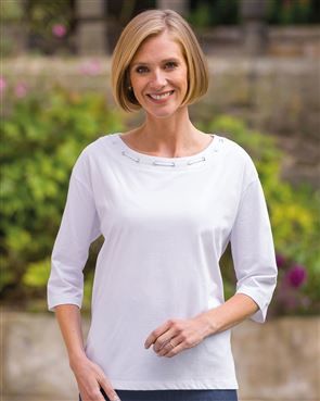 Eliza Eyelet Detail 3/4 Sleeve Pure Cotton Top