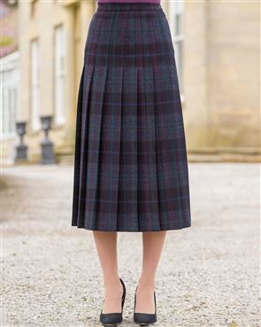 Redbourne Checked Pleated Pure Wool Tweed Skirt