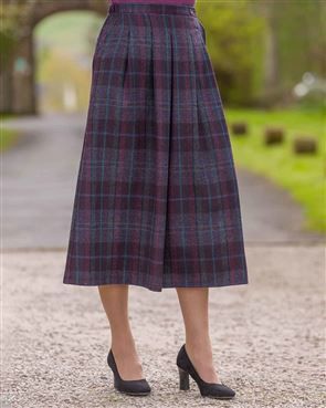 Redbourne Checked Pleated Pure Wool Tweed Skirt