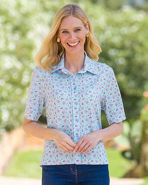 Una Floral Polyester Short Sleeve Blouse