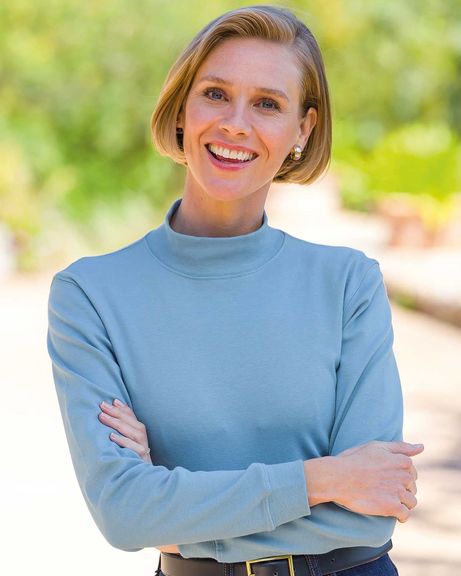 Cotton Turtle Neck Tops - Blue