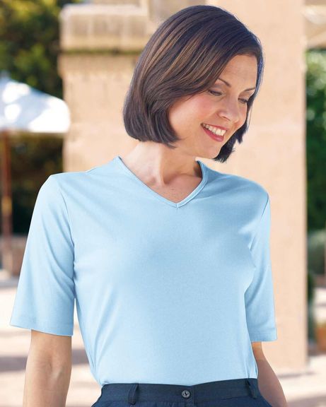 Silky Cotton V Neck Top - Pale Blue
