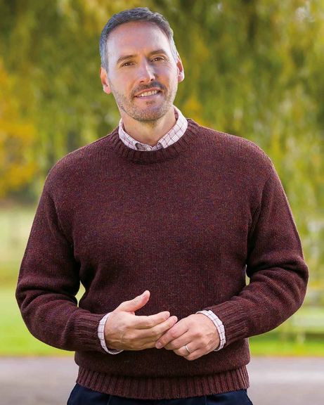 Shetland Crew Neck Jumper Mens - Claret
