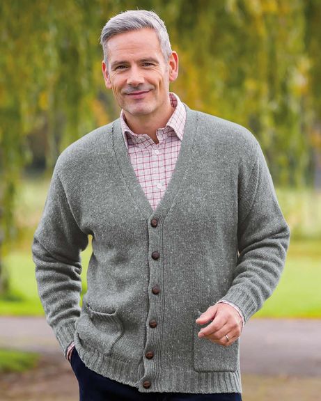 Shetland Cardigan  Mens - Grey