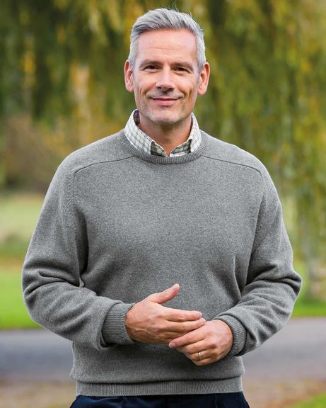 Mens Lambswool Crew Neck Grey Mix Sweater