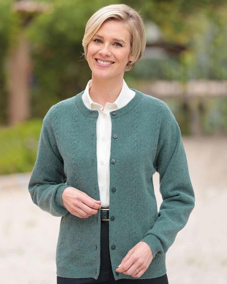 Ladies Lambswool Ocean Cable Cardigan