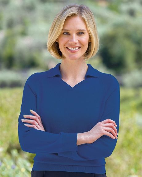 Merino Collared V Neck Sapphire Jumper