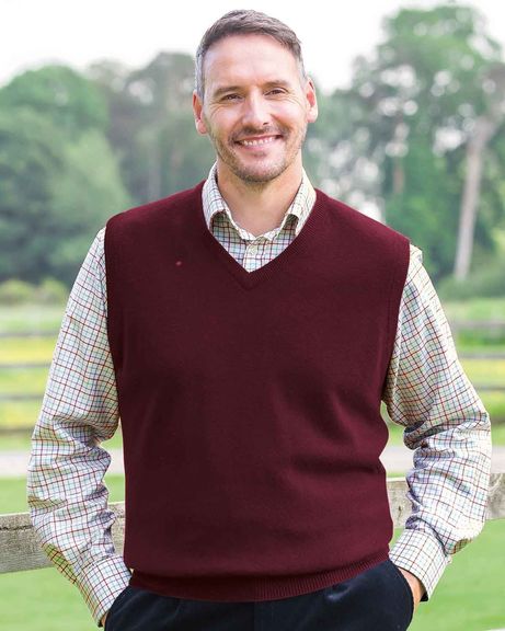 Lambswool Slipover  Mens - Claret