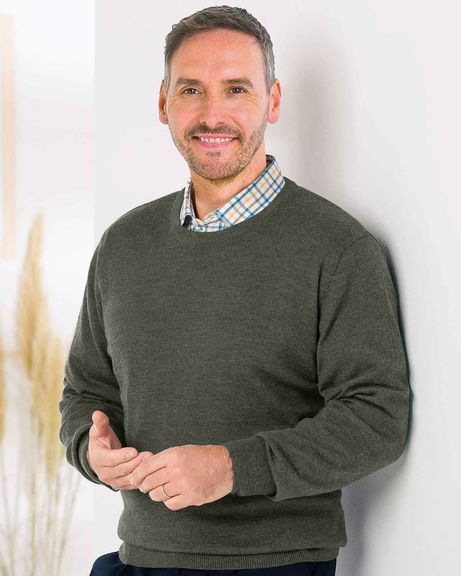Merino Wool Crew Neck Jumper - Green Mix