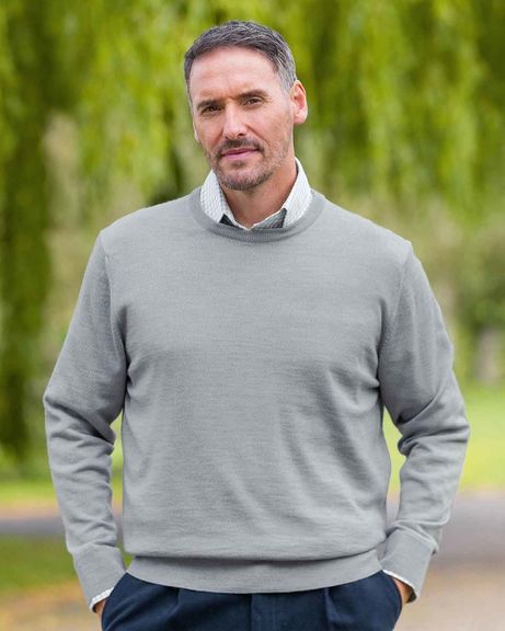 Merino Wool Crew Neck Jumper - Light Grey