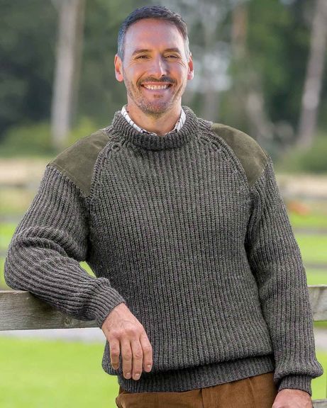 Green Fishermans Rib Sweater Mens