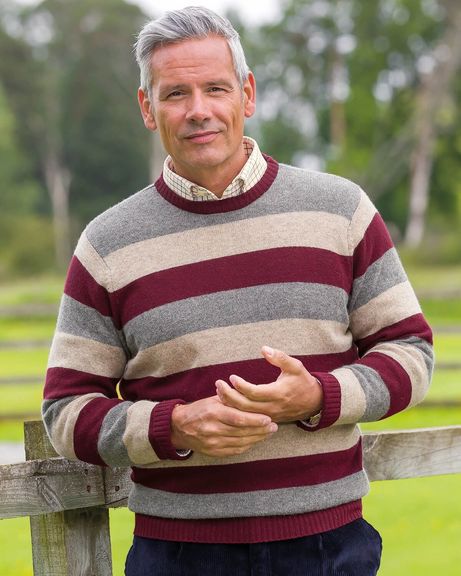Lambswool Striped Crew Neck Jumper
