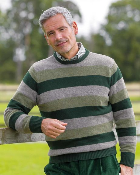 Lambswool Striped Crew Neck Jumper