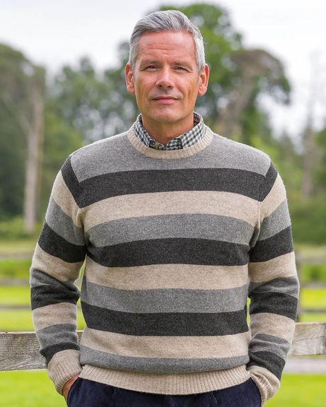 Lambswool Striped Crew Neck Jumper