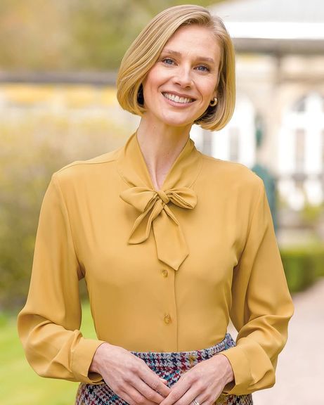 Natasha Silk Mix Tie Neck Blouse