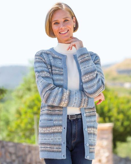 Serena Crew Neck Lambswool Fairisle Cardigan