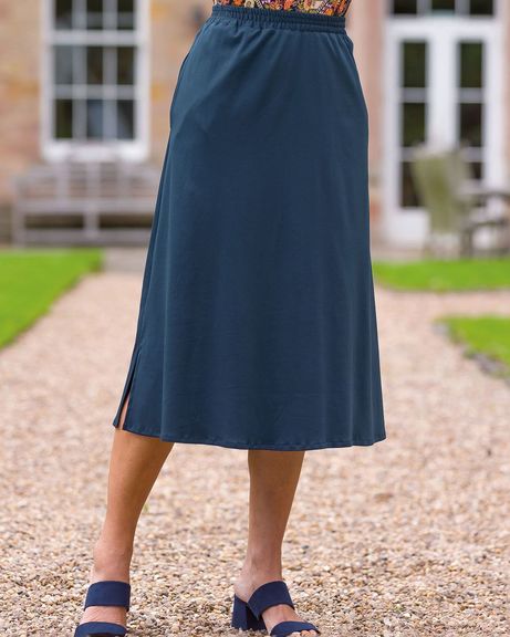 Hannah Navy Pull On Silky Cotton Skirt