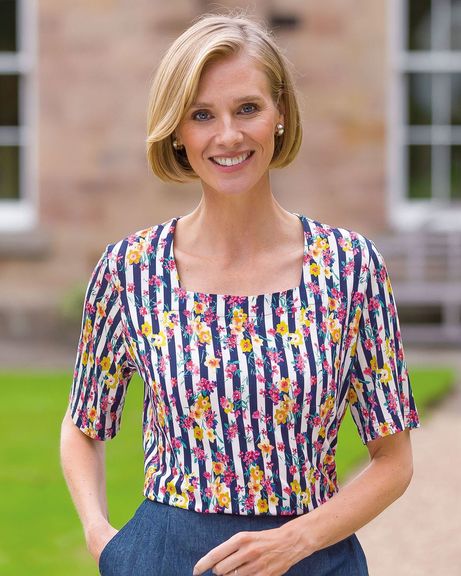 Cheryl Floral Square Neck Short Sleeve Top