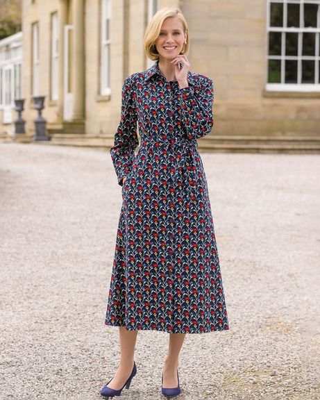 Nancy Long Sleeve Floral Cotton Shirt Dress