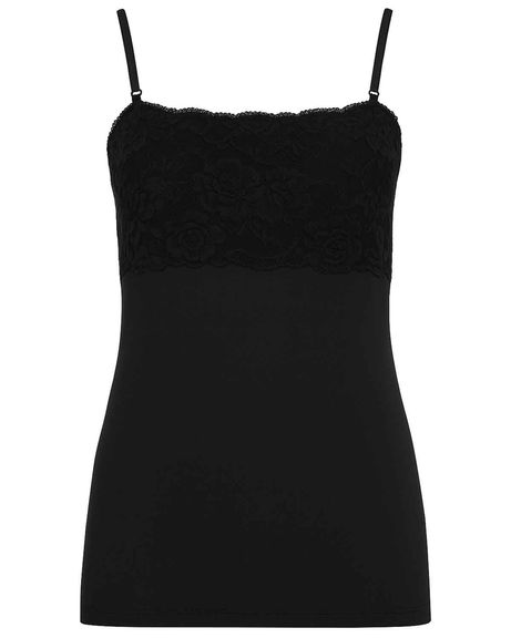 Slenderella Gaspe Lace Camisole Top - Black