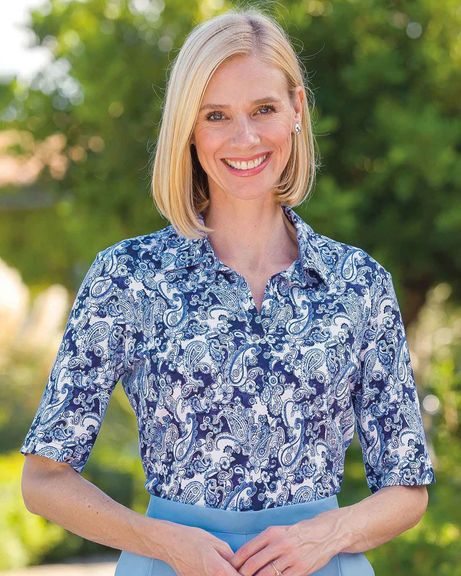 Sherrie Patterned Cotton Short Sleeved Polo Top