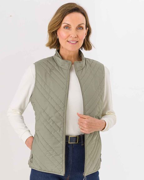 Quilted Padded Gilet - Olive