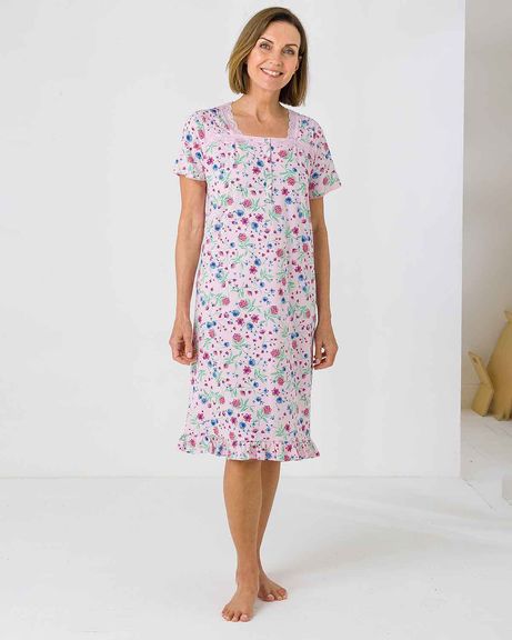 Annmarie Floral Short Sleeve Cotton Jersey Nightdress