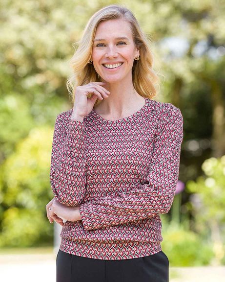 Alana Patterned Cotton Long Sleeve Blouson Top
