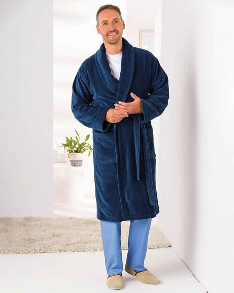 Men's Navy Velour Dressing Gown