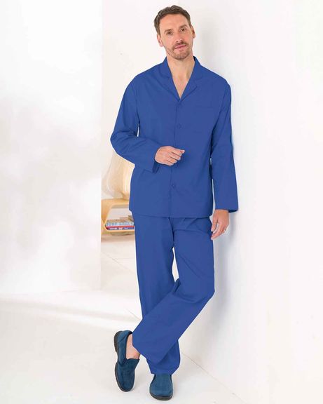 Mens Hugo Pure Cotton Long Sleeved Pyjama - Navy Poplin