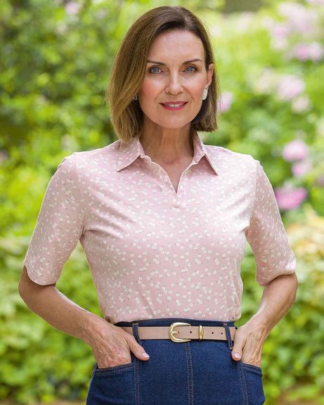 Alba Floral Cotton Short Sleeved Polo Top