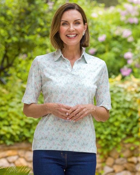 Beatrix Floral Cotton Short Sleeved Polo Top